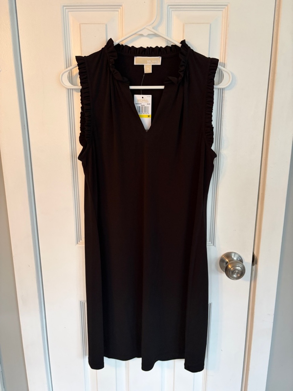 MICHAEL Michael Kors Black Sleeveless Ruffle-Trim V-Neck Mini Dress